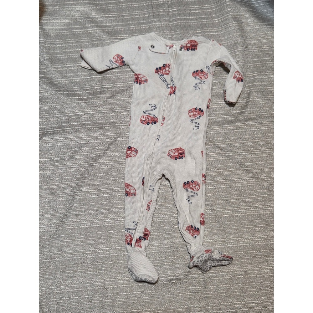 Carters Baby Boys 12M Fire Truck Waffle Knit Footed Pajama Sleeper White Red